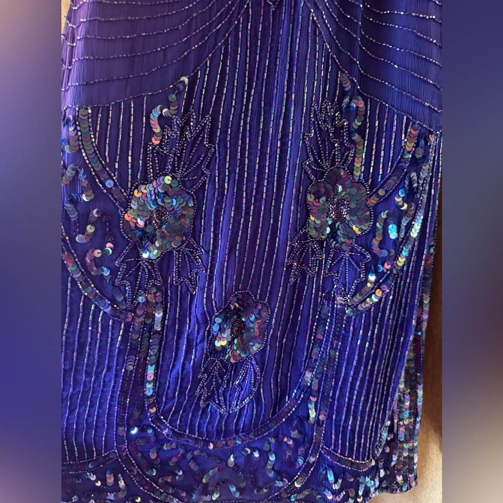 Vintage Scala Stunning Blue Sequin Silk Mini Dress - Picture 5 of 12